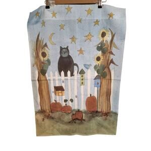 CUSTOM DECOR Original Art Made n Delaware Fall White Picket Fence Black Cat Flag